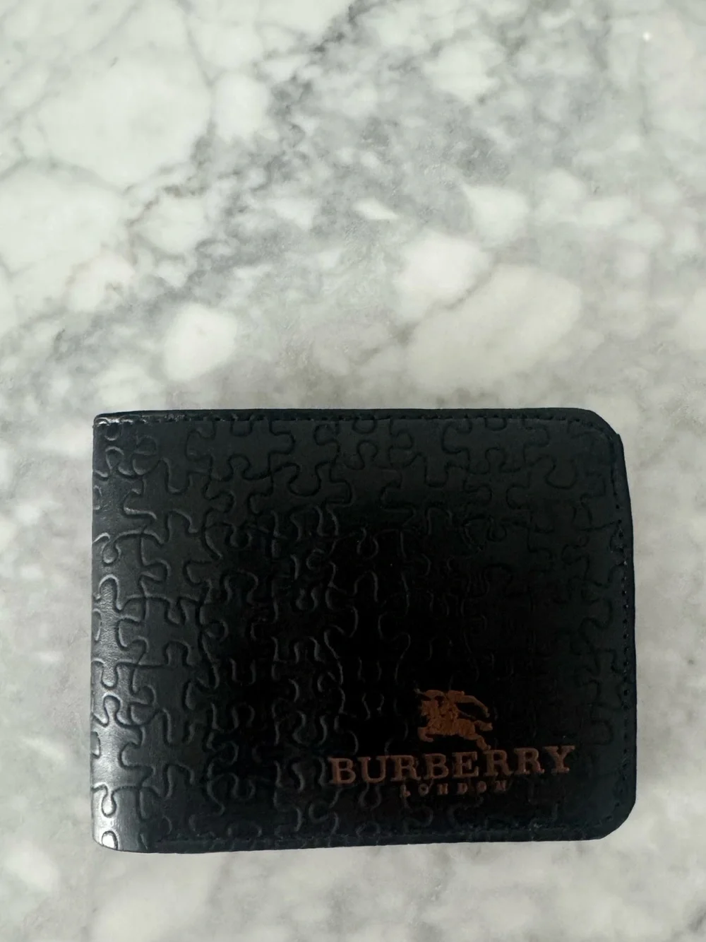 Burberry Black Leather Embossed Wallet with Brown Logo